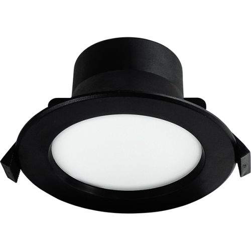 שקוע לד עגול שחור 10W IP44 3000/4000/6000K קדח 90mm, קוטר 115mm – מתאים לעמעום (דימר)